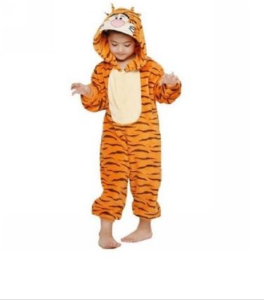 New Winter Kids' Cartoon Sleepwear Cute Onesies Animal Piece Pajamas Tigger Sleepwear With Hat (XL)