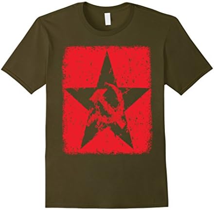 Men's Soviet Union Russian Flag Sickle &amp; Hammer SSSR T-Shirt 3XL Olive