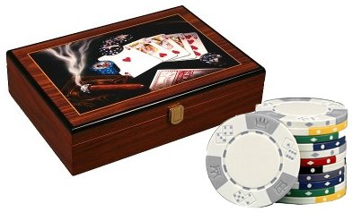 Triple Crown Poker Chip Set, 200 11.5 gram Clay Composite Chips w/Elegant Lacquer Finish Wood Case