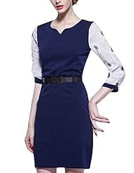 V-neck Belted Organza/Polyester Elbow Length Sleeves Midi Dress 