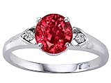 1.29 cttw Lab Created Round Ruby and Diamond Engagement Ring - 14kt White Gold