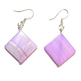 Lavender Blossom Fashion Dangle Earrings, Genuine Shell, Dyed