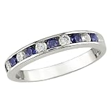 10K White Gold 1/5 ctw Diamond and Sapphire Ring
