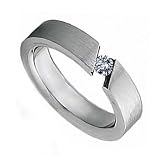 316L Stainless Steel Contemporary Tension Engagement Ring with Clear CZ Stone
