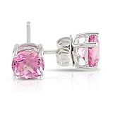 Sterling Silver 6mm Round Created Pink Sapphire Solitaire Earrings