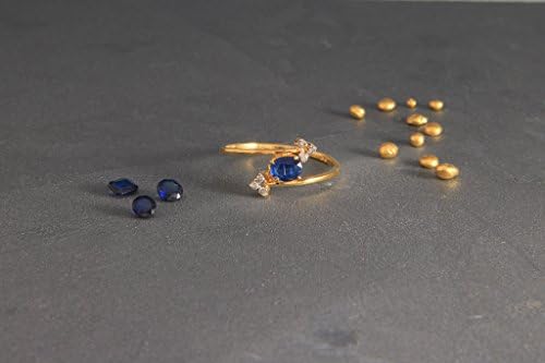 Blue Sapphire and Diamonds Solid 9K Gold Ring Size 8 US | Dainty Handmade Natural Untreated Blue Sapphire and Diamonds Solid 9K Gold Rings