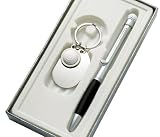 Golf Key Ring W/Chrome Name Plate With Matching Golf Ball Point Pen In Gift Box