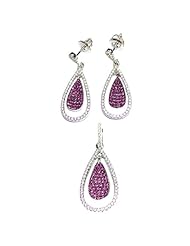 Sterling Silver Micro Pave Cubic Zirconia Earrings and Pendant Set
