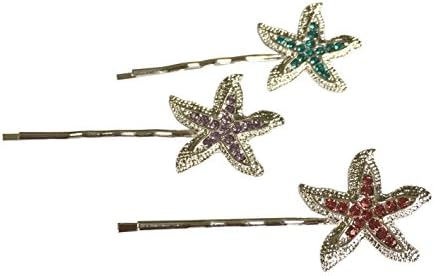 Starfish Rhinestone Hair Pins for Mermaid Costume/ Bridal Party (set of 3) (Aqua, Pink, Lavender)