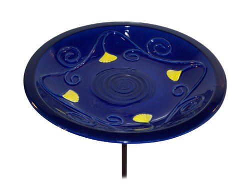 Lapis Ceramic Bird Bath Bowl and Stake Set