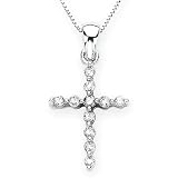 10K White Gold 1/4 ct. Diamond Cross Pendant with Chain