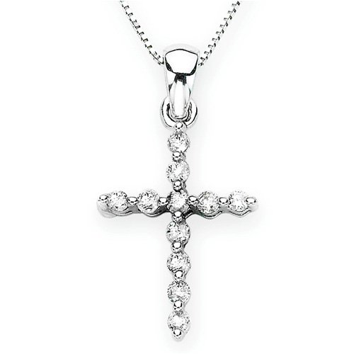 10K White Gold 1/4 ct. Diamond Cross Pendant with Chain