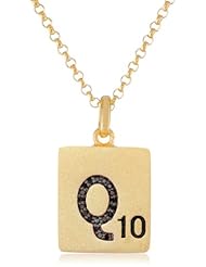 Scrabble 925 Yellow Gold Plated 0.057ct Diamond Initial Q Pendant Necklace, 18"