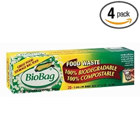 BioBag Food Waste Compostable Bags (3 Gallon), 25-Count Boxes (Pack of 4)