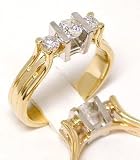 14k Two-tone Diamond Three stone Ring - Size 7.0