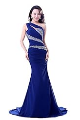 Sequined Beaded Chiffon One Shoulder Mermaid Cocktail Evening Dress/Prom Dress/Party Dress 