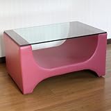 モーム レザー張りリビングテーブル ELLE-Curve/サーモンピンク