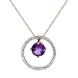 Circle Necklace With 0.95ctw Precious Stones - Genuine Amethyst and Diamonds Made in 14K Yellow Gold Length 18in