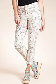 Indigo Collection Floral Print Denim Cropped Jeans