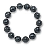 .925 Silver & Faceted Black Agate Stretch Bracelet- 8"