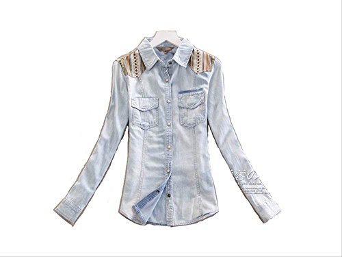 Sta.ANA(サンタ・アナ)  フォークロア調 刺繍 スリム デニムシャツ レディース M L