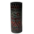 Handmade Cylindrical Lacquer Vase With Intricate Hand-etched Design (Thailand)