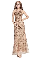 Sleeveless Sequined Backless Evening Dress 
