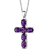 Radiant Glory: Sterling Silver 4.50 carats Oval Shape Checkerboard Cut Amethyst CROSS Pendant with 18 inch Silver Necklace and Free Shipping