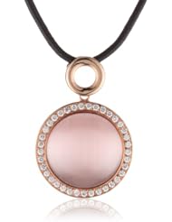Rose Gold Plated Sterling Silver 17 CT Synthetic Light Purple Cats Eye and Cubic Zirconia Pendant Necklace, 18"