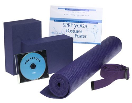 SPRI YSK-R2 Yoga Starter Kit with Yoga Mat, Two 6 x 9 x 4 Foam Blocks, 6' Cotton Yoga Strap, and Yoga Postures Poster