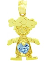 Baby Girl CZ Light Blue Heart Gem 10K Yellow Gold Charm