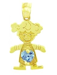 Baby Girl CZ Light Blue Heart Gem 14K Yellow Gold Charm