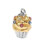 Silver And 22K Gold Plated Two Tone Cupcake Charm With Swarovski Crystals