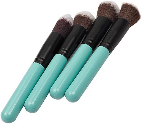 Fashion Century Lady - Professional Flat Top Synthetic Kabuki Brush Single Cosmetic Makeup Brush Set with Black Gauze Case Bag (Blue 4pcs)