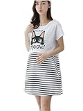 【TPGROWIN】 マタニティ ウェア 授乳服 ワンピース 2枚セット 授乳口付き ボーダー カジュアル 猫柄 出産 外出着 妊婦服 授乳 楽ちん 全3色 (L, ホワイト)