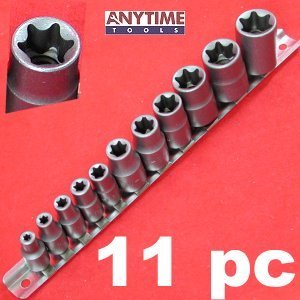 11 pc FEMALE E-TORX (star) SOCKET Set w RAIL by AnytimeTools