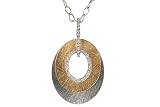 14K Yellow and White Gold Matte-Finish Oval-Shaped Pendant, Enhanced with Pave Set Diamonds, Sliding on a 16 Oval Open-Link Necklace.