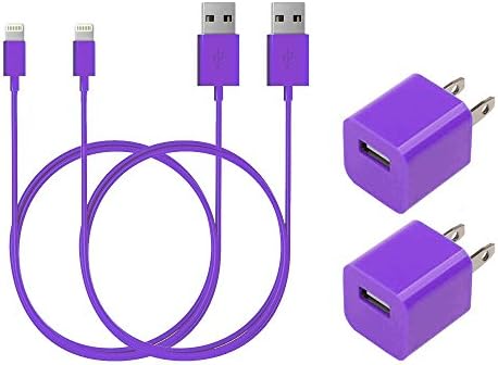 JJL 2x2 Charger Set --2 Wall Adapter Units and 2x3 Foot USB Data Charging Cables for Iphone 5/5s/5c/6/6s plus-- (Purple)