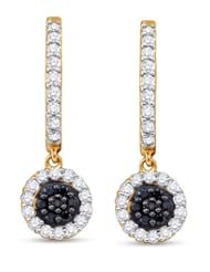 14K Yellow and White Two 2 Tone Gold Round Brilliant Cut Black and White Diamond - Flower Shape Channel Set Dangle Earrings - (1/2 cttw.)