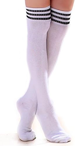 Unisex Extra Long Thigh High Stripe Referee Athletic Soccer Rugby Football Socks (White black)