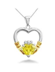 Simulated Yellow Topaz Gold Plated Sterling Silver Claddagh Necklace