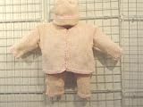 Cpk9, Pink and Ivory Two Ply Tweed Chenille Girls Cardigan Sweater, Pant, Hat Set Available in Sizes: 0-6mo, 6-12mo, 12-18mo,18-24mo