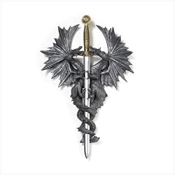 Pair Of Medieval Dragons Wall Plaque With Dagger Knife
