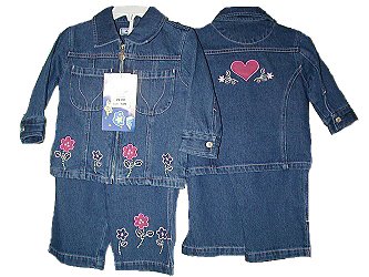 Infant Girls Sizes 12M/18M/24M Cotton Denim Embroidery Jacket 2-PC Sets. (Prepack=24 Sets Assorted Sizes, Each $8.00)