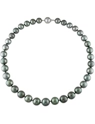 14k White Gold 10-13mm Tahitian Cultured Pearl and Diamond Necklace (0.06 cttw, G-H Color, I1-I2 Clarity), 18"