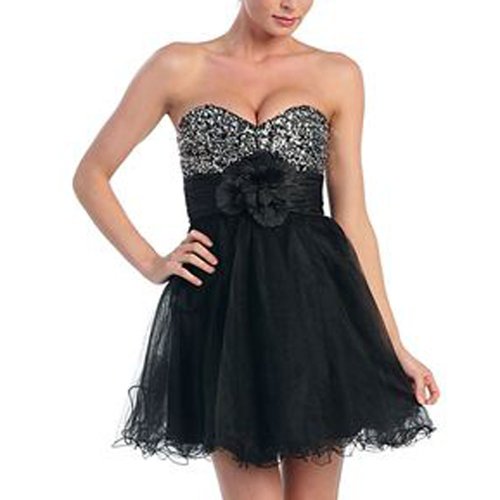 Strapless Black And Silver Tulle And Sequin Cocktail Dress Size Small