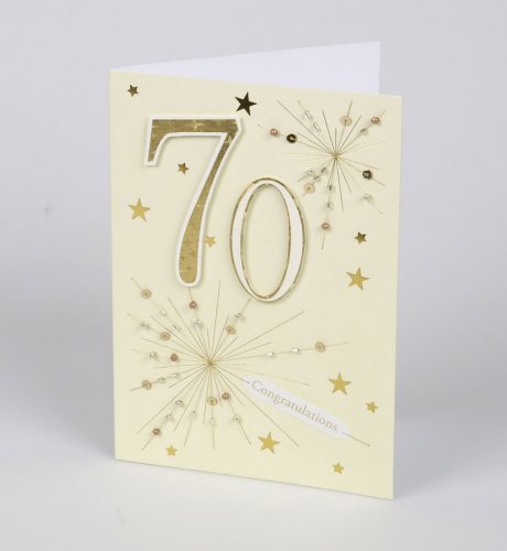 Stitched Cotton Sunburst 70th Card