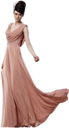 Coniefox A-Line V-Neck Long Prom Evening Dresses Size S Color Pink