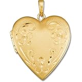 14kt Yellow Gold Floral Heart Photo Locket Charm Pendant