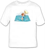 T-shirt with cat, holding, pet, bikini, swimming